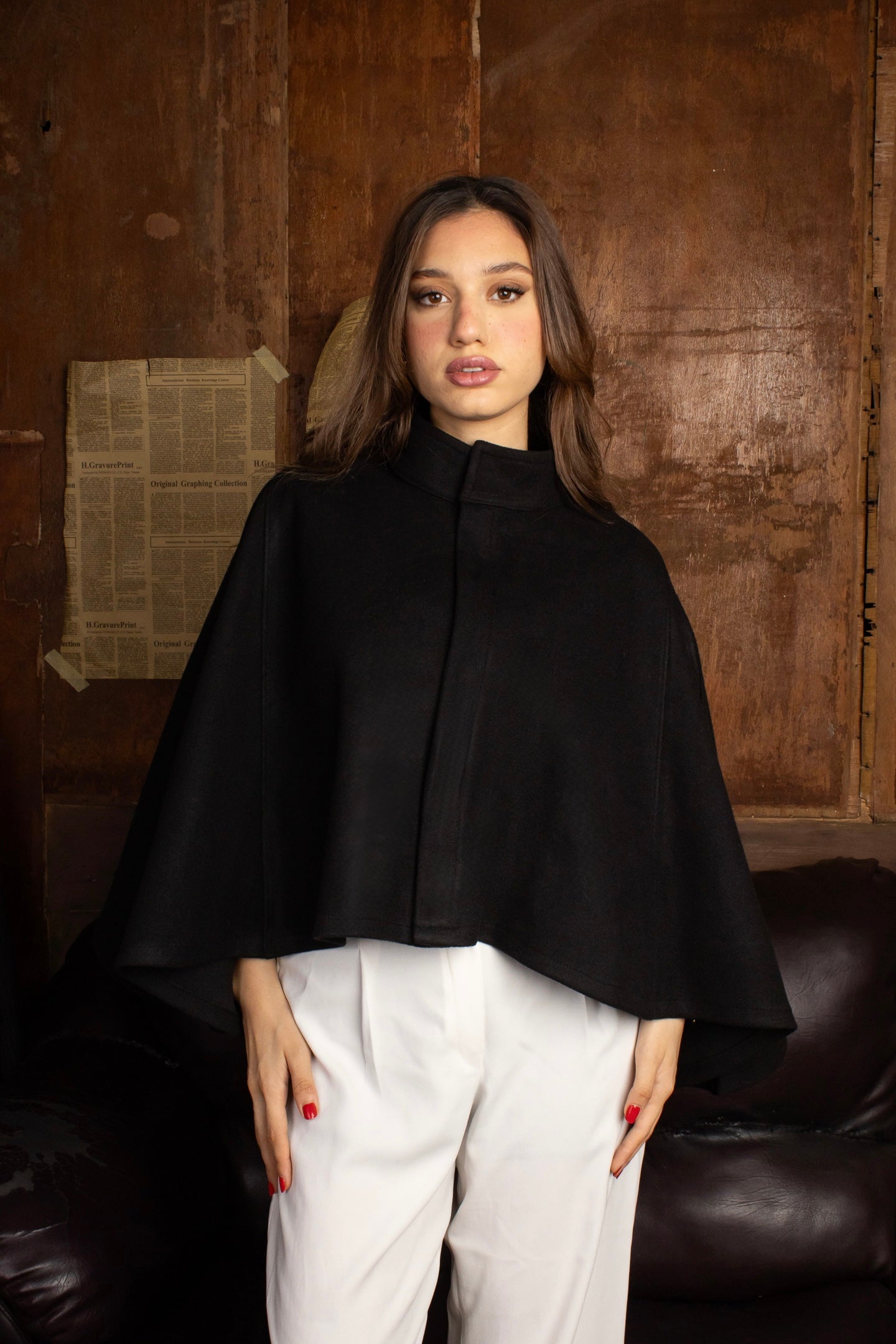 Stand Collar Button Front Cape Jacket
